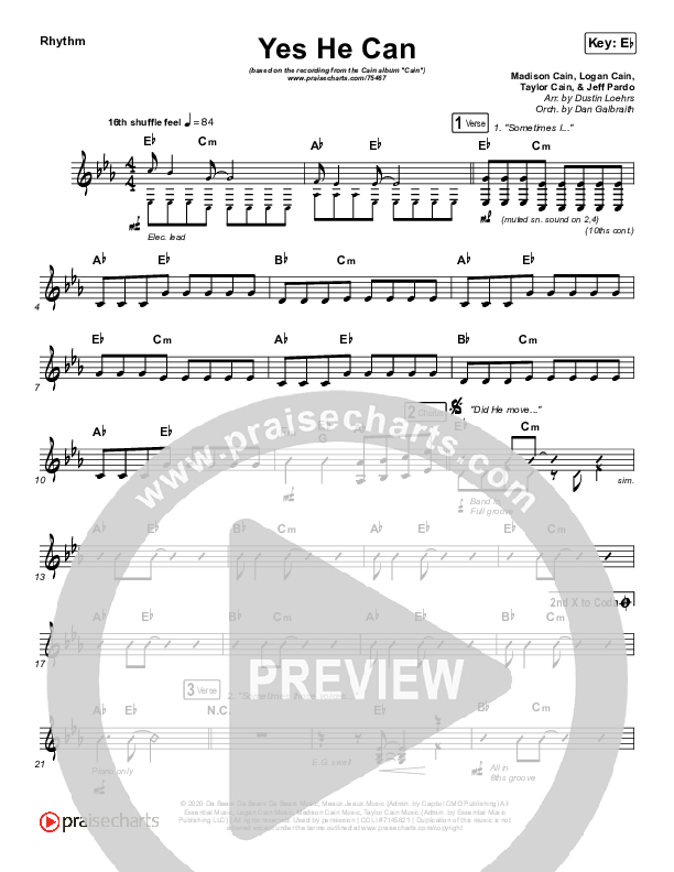 Yes He Can Rhythm Chart (CAIN)