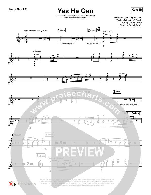 Yes He Can Tenor Sax 1/2 (CAIN)