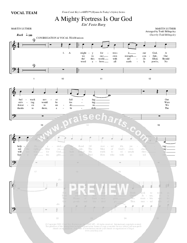 A Mighty Fortress Is Our God Choir Sheet (Todd Billingsley)