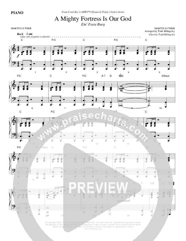 A Mighty Fortress Is Our God Piano Sheet (Todd Billingsley)