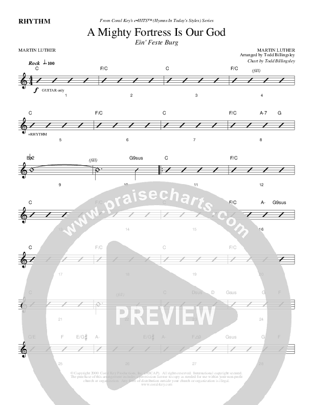 A Mighty Fortress Is Our God Rhythm Chart (Todd Billingsley)