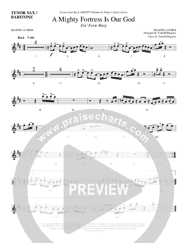 A Mighty Fortress Is Our God Tenor Sax/Baritone T.C. (Todd Billingsley)