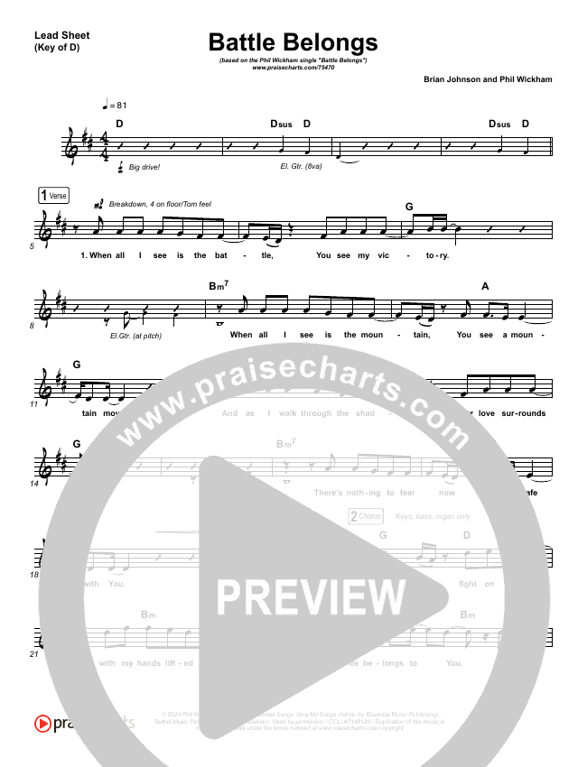 Battle Belongs Sheet Music PDF (Phil Wickham) PraiseCharts