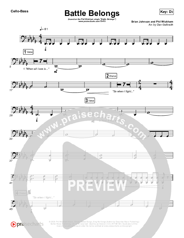 Battle Belongs Cello/Bass (Phil Wickham)