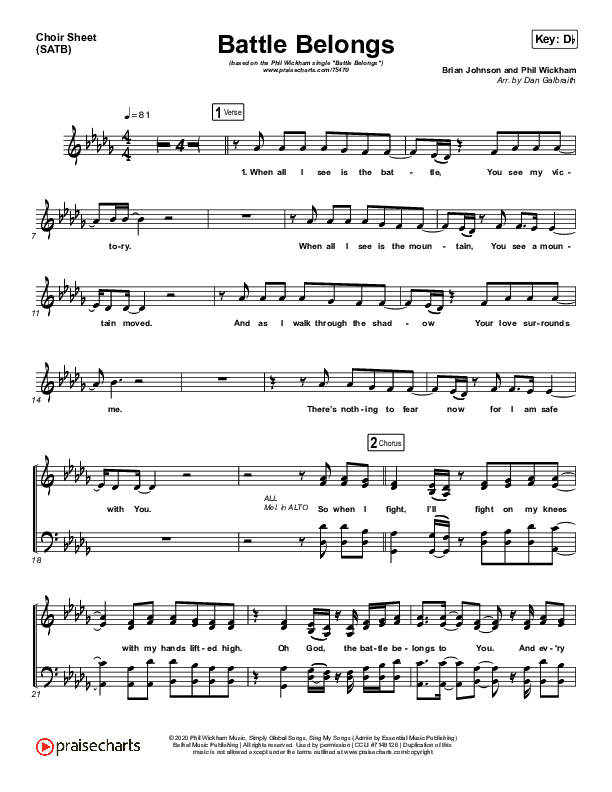 Battle Belongs Choir Sheet (SATB) (Phil Wickham)