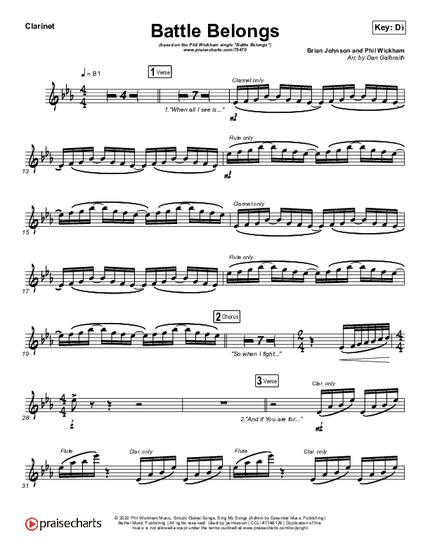Battle Belongs Clarinet 1,2 (Phil Wickham)