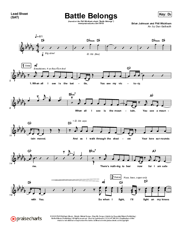 Battle Belongs Lead Sheet (SAT) (Phil Wickham)