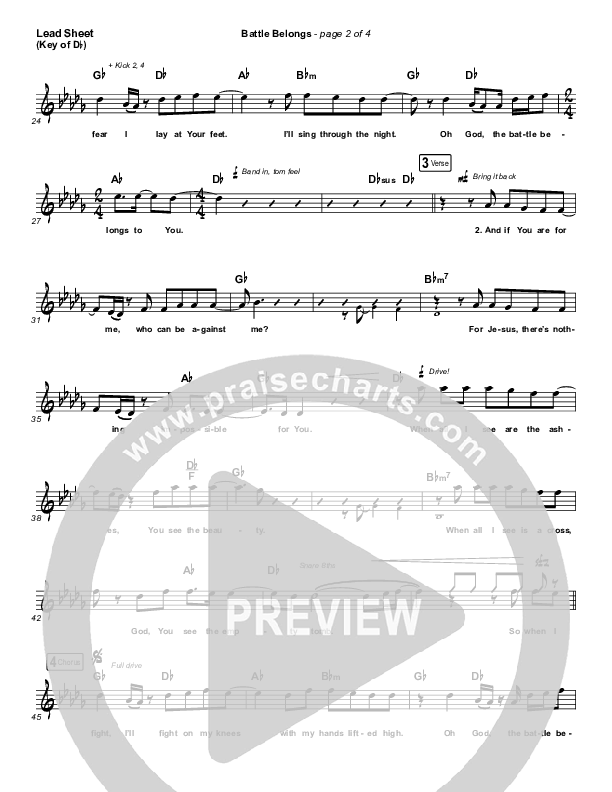 Battle Belongs Lead Sheet (Melody) (Phil Wickham)