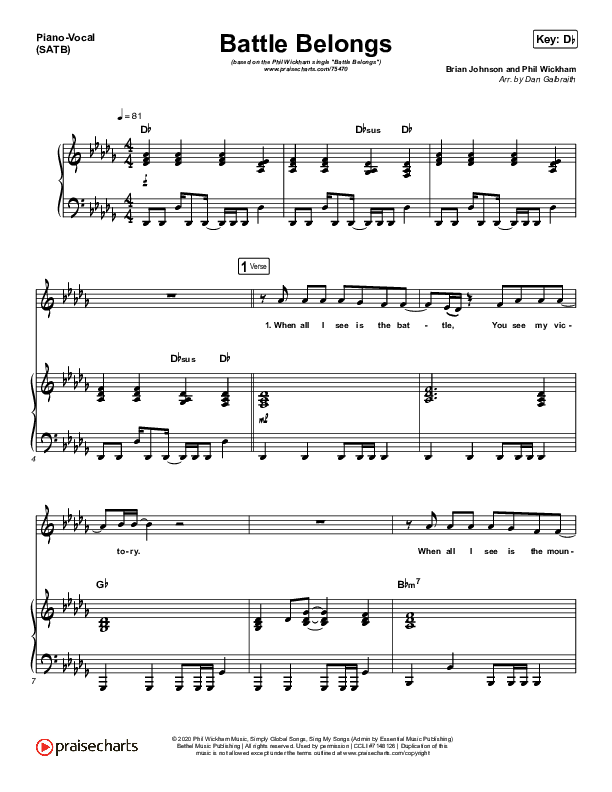 Battle Belongs Piano/Vocal (SATB) (Phil Wickham)