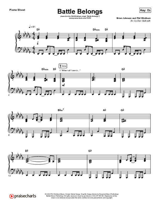 Battle Belongs Piano Sheet (Phil Wickham)