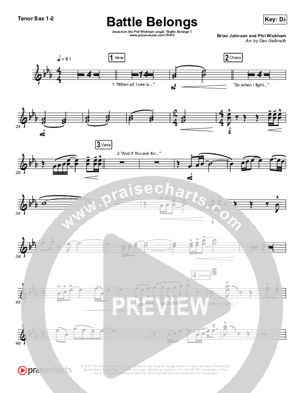 Battle Belongs Tenor Sax 1,2 (Phil Wickham)