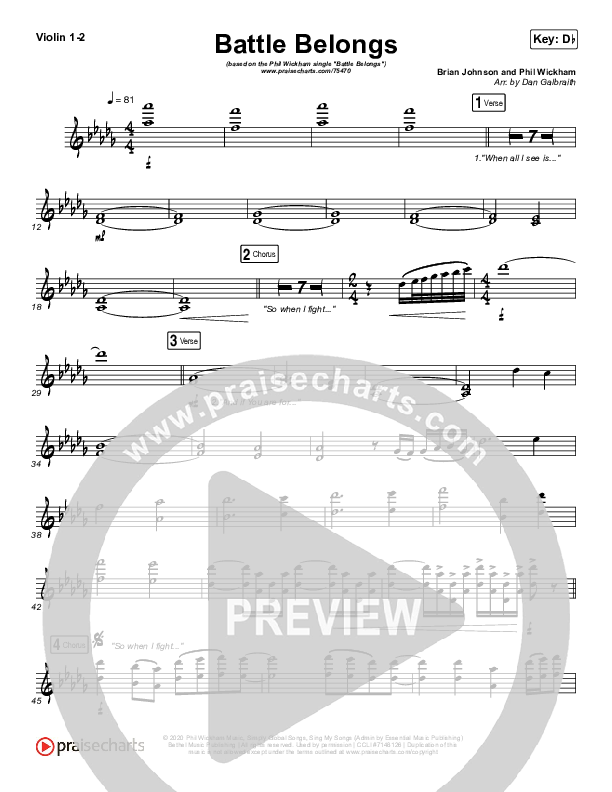 Battle Belongs Violin Sheet Music PDF Phil Wickham PraiseCharts