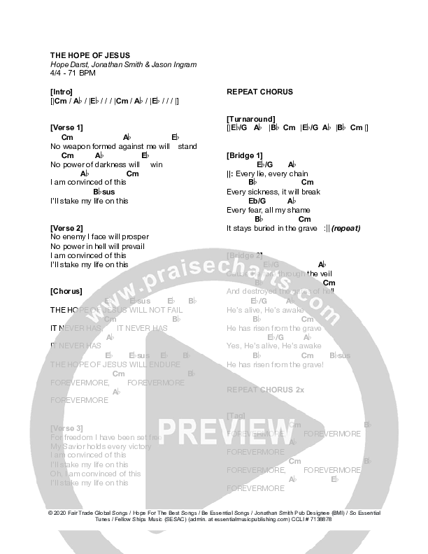 The Hope Of Jesus Chord Chart (Hope Darst)