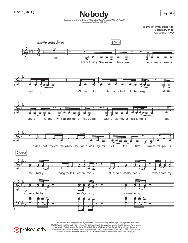 Nobody (Live) Choir Sheet (SATB) (Print Only) (Casting Crowns / Elevation Worship)