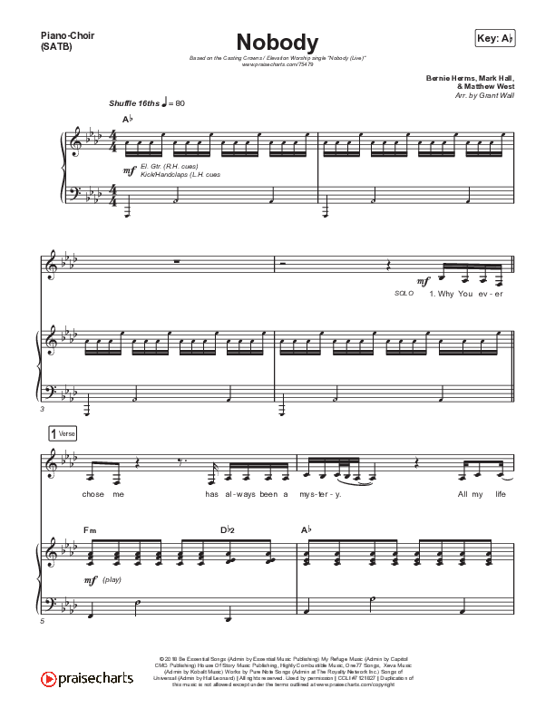 Nobody (Live) Piano/Choir (SATB) (Casting Crowns / Elevation Worship)