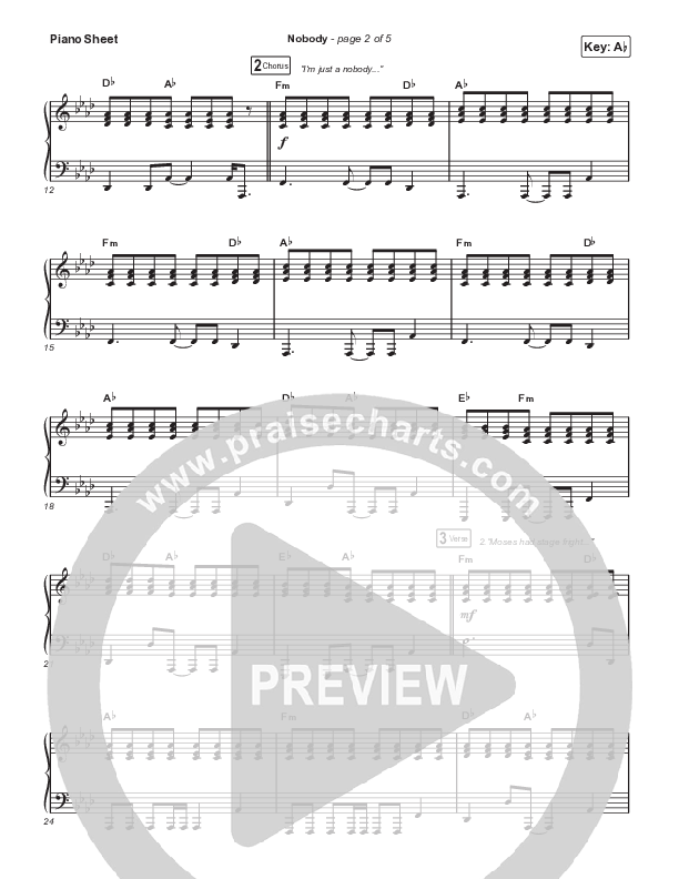 Nobody (Live) Piano Sheet (Print Only) (Casting Crowns / Elevation Worship)