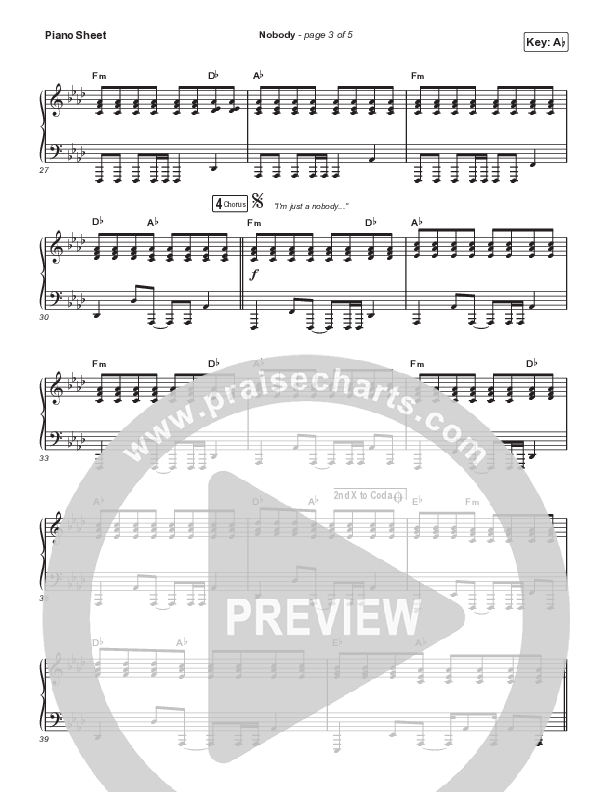 Nobody (Live) Piano Sheet (Print Only) (Casting Crowns / Elevation Worship)