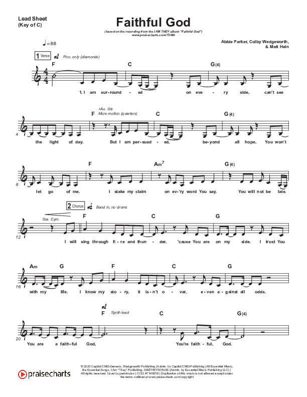 Faithful God Lead Sheet (Melody) (I Am They)