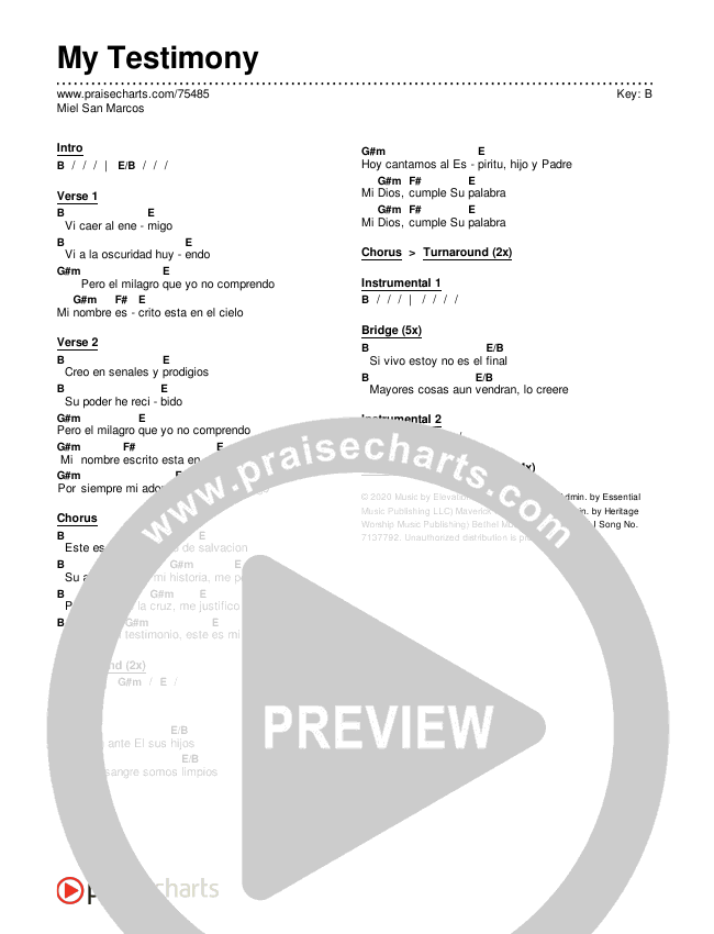 Mi Testimonio (My Testimony) Chords & Lyrics (Miel San Marcos)