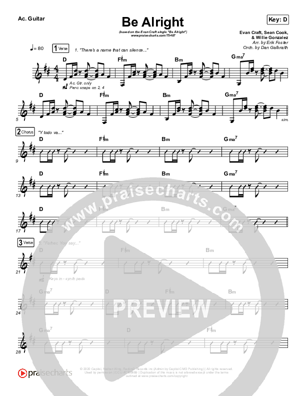 Be Alright Rhythm Chart (Evan Craft / Danny Gokey)