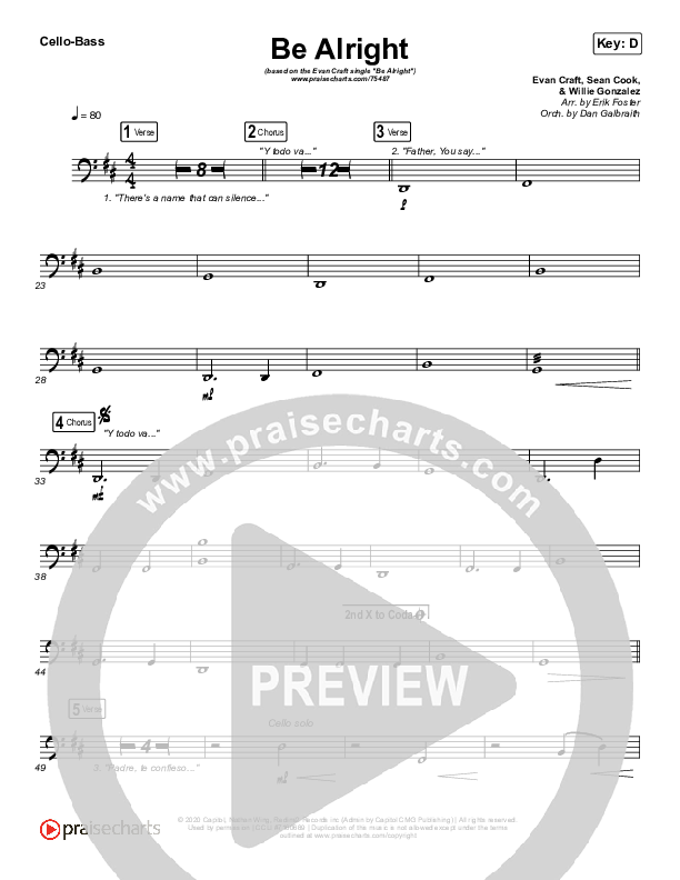 Be Alright Cello/Bass (Evan Craft / Danny Gokey)