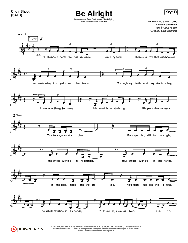 Be Alright Choir Sheet (SATB) (Evan Craft / Danny Gokey)