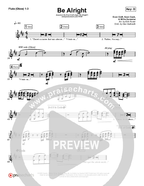 Be Alright Flute/Oboe 1/2/3 (Evan Craft / Danny Gokey)
