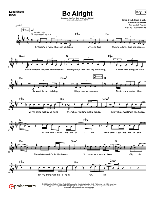 Be Alright Lead Sheet (SAT) (Evan Craft / Danny Gokey)