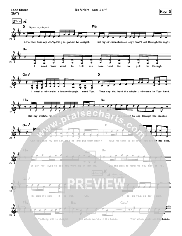 Be Alright Lead Sheet (SAT) (Evan Craft / Danny Gokey)