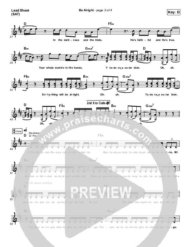 Be Alright Lead Sheet (SAT) (Evan Craft / Danny Gokey)