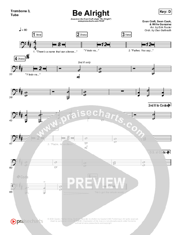 Be Alright Trombone 3/Tuba (Evan Craft / Danny Gokey)