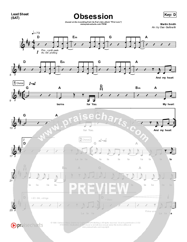 Obsession (Live) Lead Sheet (SAT) (Kari Jobe / Cody Carnes)