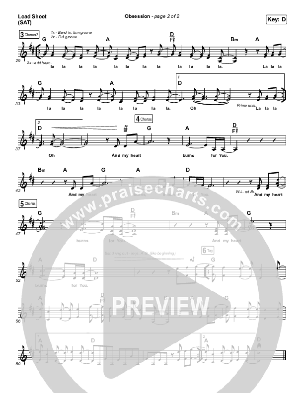 Obsession (Live) Lead Sheet (SAT) (Kari Jobe / Cody Carnes)