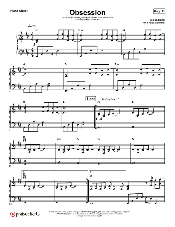Obsession (Live) Piano Sheet (Kari Jobe / Cody Carnes)