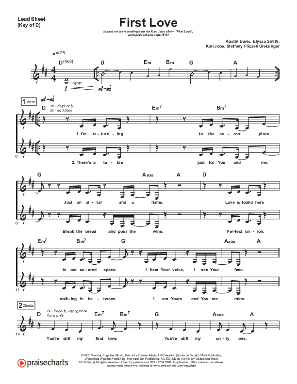 First Love (Live) Lead Sheet (Melody) (Kari Jobe)