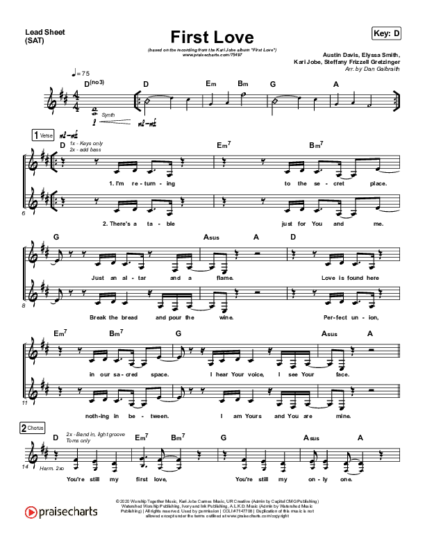 First Love (Live) Lead Sheet (SAT) (Kari Jobe)