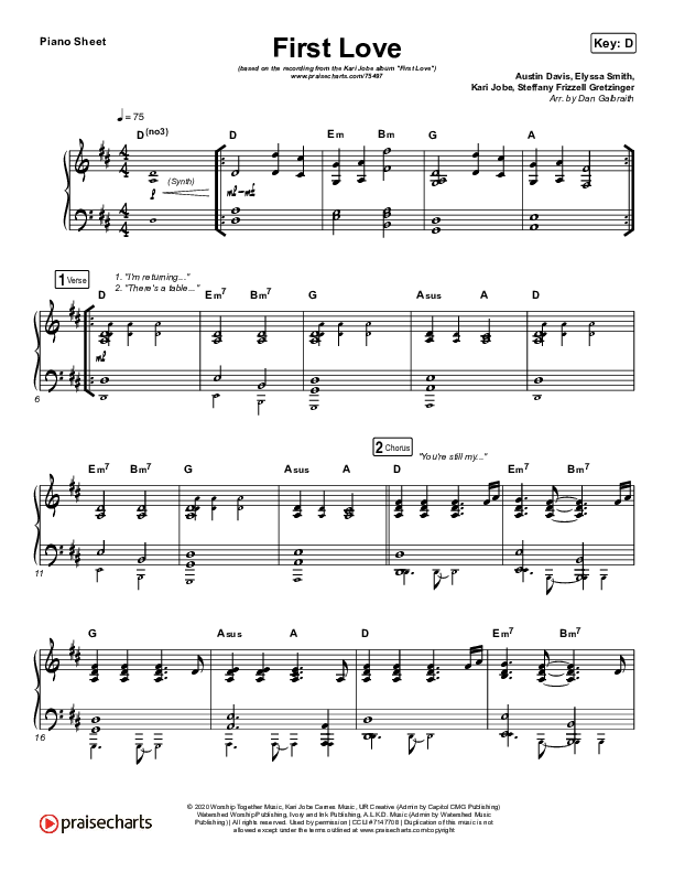 First Love (Live) Piano Sheet (Kari Jobe)