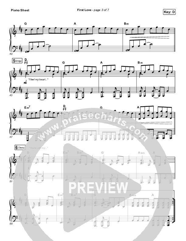 First Love (Live) Piano Sheet (Kari Jobe)