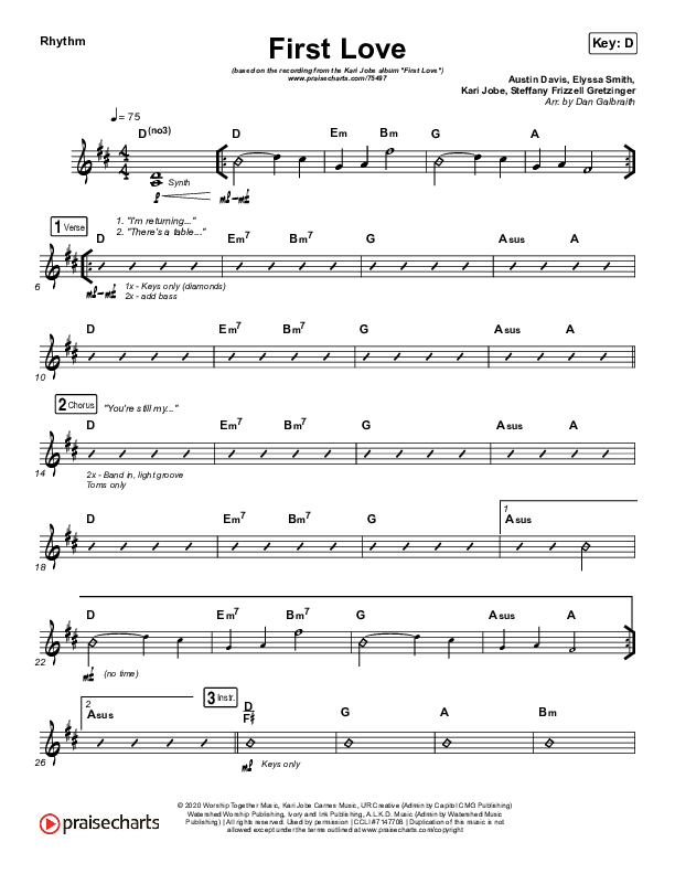 First Love (Live) Rhythm Chart (Kari Jobe)