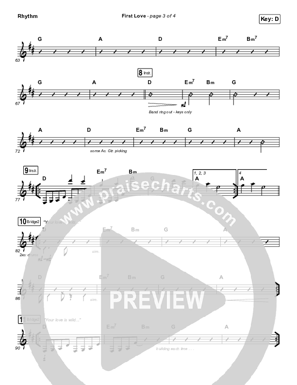 First Love (Live) Rhythm Chart (Kari Jobe)