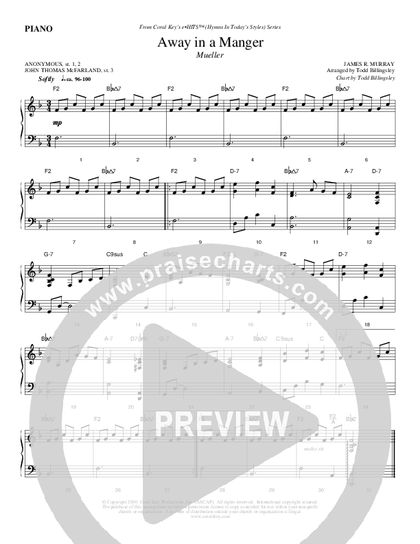 Away In A Manger Piano Sheet (Todd Billingsley)