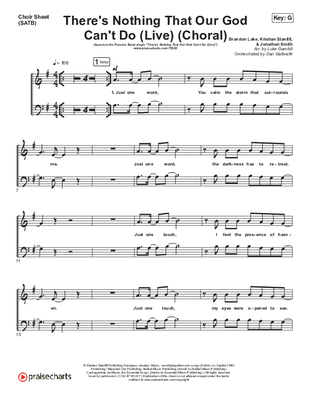 There's Nothing That Our God Can't Do (Choral Anthem SATB) Choir Vocals (SATB) (Passion / Kristian Stanfill / Arr. Luke Gambill)