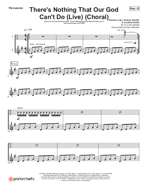 There's Nothing That Our God Can't Do (Choral Anthem SATB) Percussion (Passion / Kristian Stanfill / Arr. Luke Gambill)