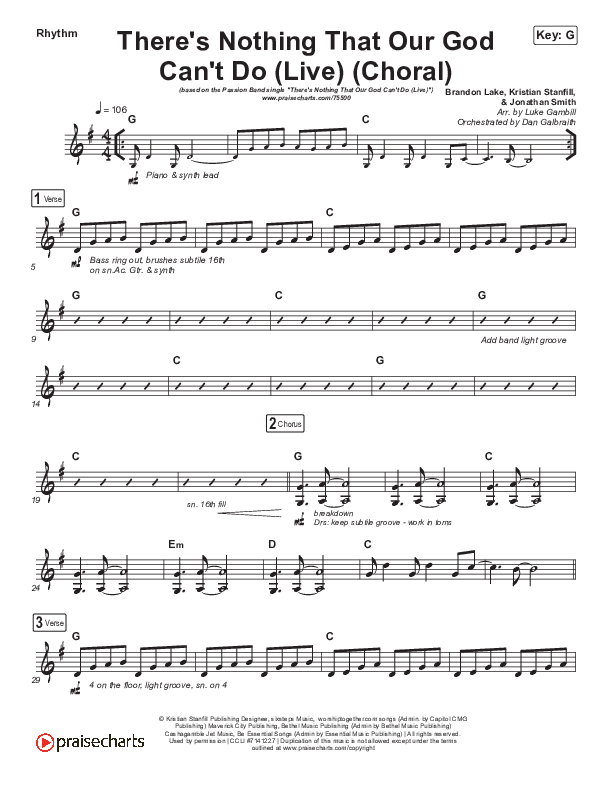 There's Nothing That Our God Can't Do (Choral Anthem SATB) Rhythm Chart (Passion / Kristian Stanfill / Arr. Luke Gambill)
