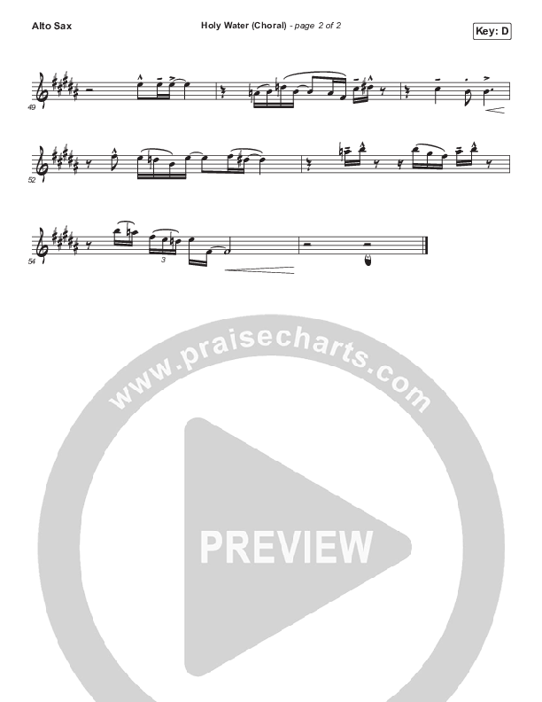 Holy Water (Choral Anthem SATB) Alto Sax (We The Kingdom / Arr. Luke Gambill)