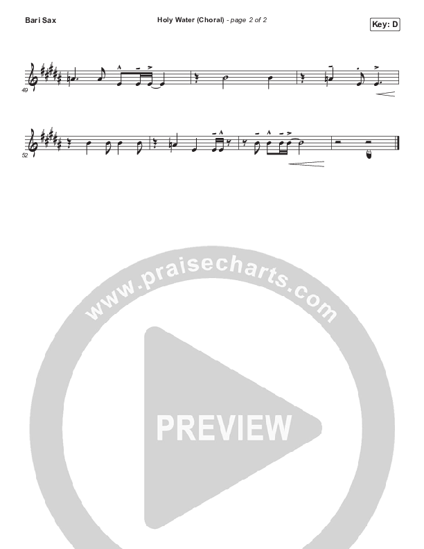 Holy Water (Choral Anthem SATB) Bari Sax (We The Kingdom / Arr. Luke Gambill)