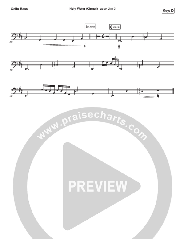 Holy Water (Choral Anthem SATB) Cello/Bass (We The Kingdom / Arr. Luke Gambill)