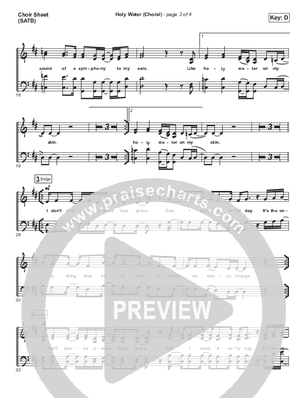 Holy Water (Choral Anthem SATB) Choir Sheet (SATB) (We The Kingdom / Arr. Luke Gambill)