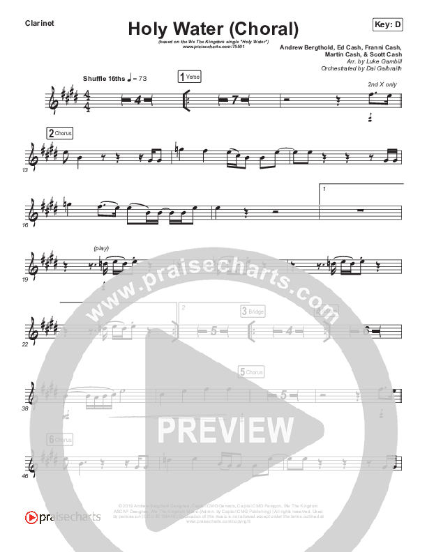 Holy Water (Choral Anthem SATB) Wind Pack (We The Kingdom / Arr. Luke Gambill)