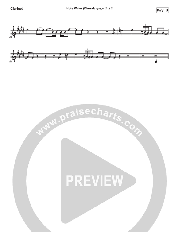 Holy Water (Choral Anthem SATB) Clarinet (We The Kingdom / Arr. Luke Gambill)